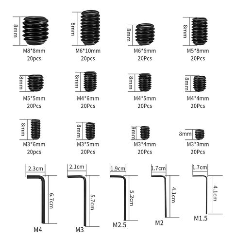 450 Pcs Set Screw Assortment Kit, Allen Head Hex Socket Grub Head Screw Set,Black Hex Allen Head Screws with Internal Hex Drive for Door Handles, Light Fixture Screws,M3/M4/M5/M6/M8 in Kuwait