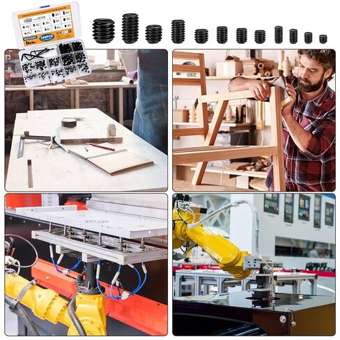 450 Pcs Set Screw Assortment Kit, Allen Head Hex Socket Grub Head Screw Set,Black Hex Allen Head Screws with Internal Hex Drive for Door Handles, Light Fixture Screws,M3/M4/M5/M6/M8 in Kuwait