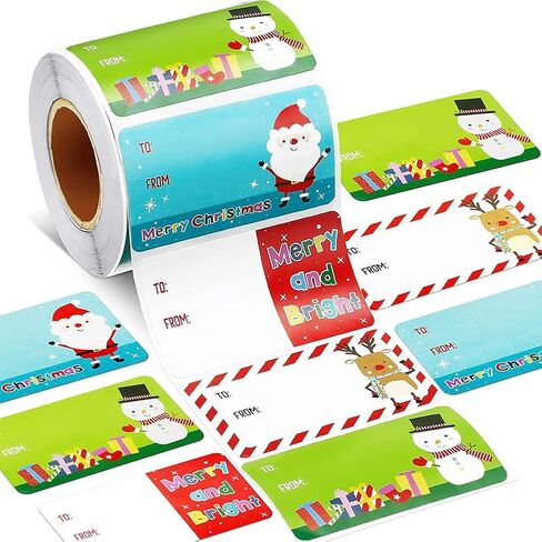 Christmas Gift Tags for Presents Decorations Supplies 2 * 1.5in Gift tag with Santa Claus/Snowmen/Elk Navidad decoración Stickers for Xmas Journal Goodie Bags Envelope Gift Decor-500 PCS in Saudi Arabia