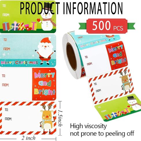 Christmas Gift Tags for Presents Decorations Supplies 2 * 1.5in Gift tag with Santa Claus/Snowmen/Elk Navidad decoración Stickers for Xmas Journal Goodie Bags Envelope Gift Decor-500 PCS in Saudi Arabia