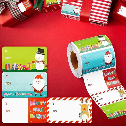 Christmas Gift Tags for Presents Decorations Supplies 2 * 1.5in Gift tag with Santa Claus/Snowmen/Elk Navidad decoración Stickers for Xmas Journal Goodie Bags Envelope Gift Decor-500 PCS in Saudi Arabia