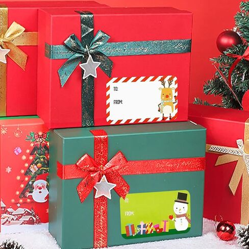 Christmas Gift Tags for Presents Decorations Supplies 2 * 1.5in Gift tag with Santa Claus/Snowmen/Elk Navidad decoración Stickers for Xmas Journal Goodie Bags Envelope Gift Decor-500 PCS in Saudi Arabia