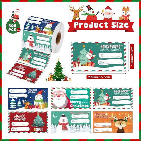 750 PCS Christmas Gift Tags - 2.95 x 1.97 in Gift Tags for Christmas Presents, Xmas Gift Name Tags Stickers Decorations for Women Men, Holiday Wrapping Paper Labels for Gifts in Saudi Arabia