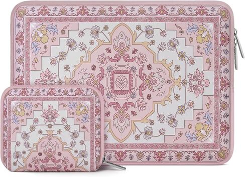 MOSISO Laptop Case 13.3 inch, 13-14 inch Laptop Sleeve Compatible with MacBook Air/Pro 13 / Pro 14,HP Dell Acer ASUS Lenovo,Vintage National Flower Neoprene Carrying Computer Bag with Small Case, Pink in Saudi Arabia