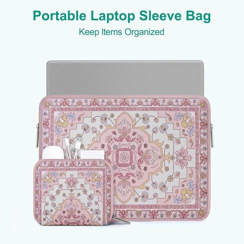 MOSISO Laptop Case 13.3 inch, 13-14 inch Laptop Sleeve Compatible with MacBook Air/Pro 13 / Pro 14,HP Dell Acer ASUS Lenovo,Vintage National Flower Neoprene Carrying Computer Bag with Small Case, Pink in Saudi Arabia