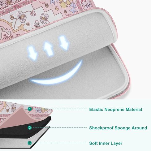 MOSISO Laptop Case 13.3 inch, 13-14 inch Laptop Sleeve Compatible with MacBook Air/Pro 13 / Pro 14,HP Dell Acer ASUS Lenovo,Vintage National Flower Neoprene Carrying Computer Bag with Small Case, Pink in Saudi Arabia