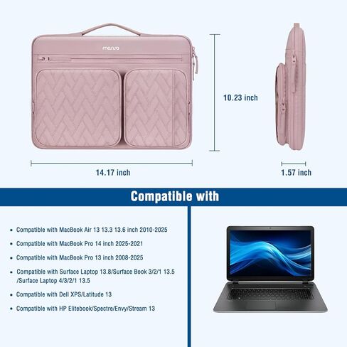 حقيبة كمبيوتر محمول واقية MOSISO 360 مقاس 13.3 بوصة، 13-14 بوصة متوافقة مع MacBook Air 13.6/Pro 13/Pro 14، HP Dell ASUS Lenovo، حقيبة مبطنة متوازية الأضلاع مع جيوب مرتفعة وأفقية، وردي in Saudi Arabia