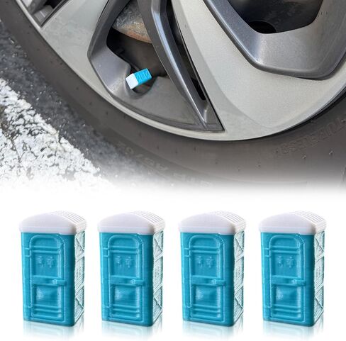 Porta Potty Valve Stem Caps – 4 Pack | Funny 3D Printed Tire Air Caps for Car, Truck | Gag Gift Accessory | Universal Fit, Schrader Valve, Weather-Resistant, No Tools Needed (Sky Blue) in Saudi Arabia