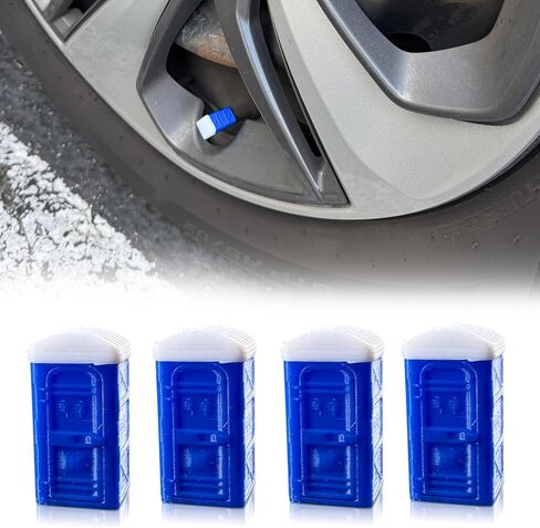 Porta Potty Valve Stem Caps – 4 Pack | Funny 3D Printed Tire Air Caps for Car, Truck | Gag Gift Accessory | Universal Fit, Schrader Valve, Weather-Resistant, No Tools Needed (Sky Blue) in Saudi Arabia