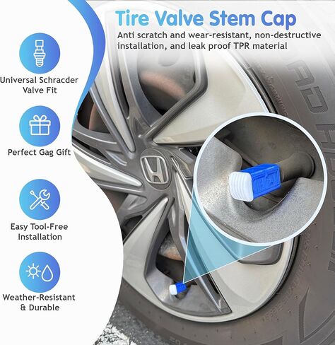Porta Potty Valve Stem Caps – 4 Pack | Funny 3D Printed Tire Air Caps for Car, Truck | Gag Gift Accessory | Universal Fit, Schrader Valve, Weather-Resistant, No Tools Needed (Sky Blue) in Saudi Arabia