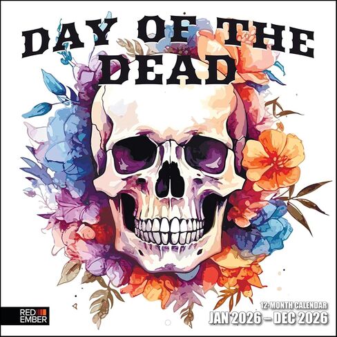 RED EMBER Day of the Dead 2026 Wall Calendar 12 Month | 12" x 24" Open | Thick & Sturdy Paper | Holiday Gift | Día de los Muertos Sugar Skull Art Calendar 2026 in Saudi Arabia