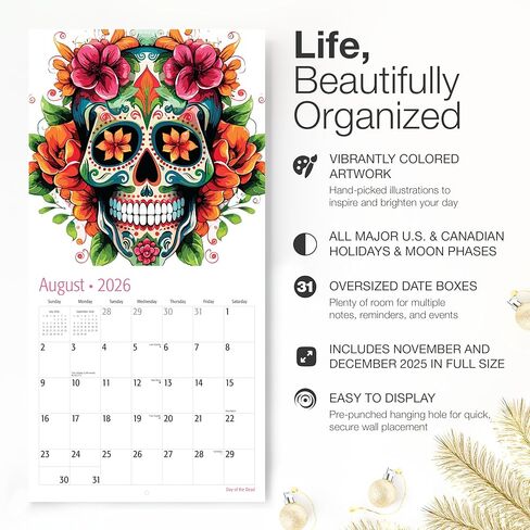 RED EMBER Day of the Dead 2026 Wall Calendar 12 Month | 12" x 24" Open | Thick & Sturdy Paper | Holiday Gift | Día de los Muertos Sugar Skull Art Calendar 2026 in Saudi Arabia