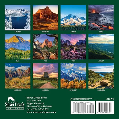 تقويم المتنزهات الوطنية 2026 - صور المتنزهات والغابات الوطنية الأمريكية - 12 × 12 بوصة - تقويم الحائط - مطبعة سيلفر كريك in Kuwait