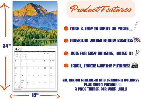 تقويم المتنزهات الوطنية 2026 - صور المتنزهات والغابات الوطنية الأمريكية - 12 × 12 بوصة - تقويم الحائط - مطبعة سيلفر كريك in Kuwait