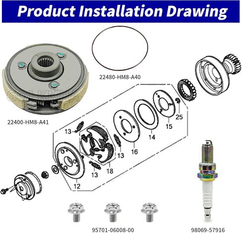 Wet Clutch Assembly Kit for Honda ATV Sportrax 250 TRX250EX Recon 250 TRX250TE/TRX250TM FourTrax 200 TRX200/TRX200D 2x4 TRX250X TRX200SX TRX, Centrifugal Automatic Clutch OEM# 22400-HM8-A41 in Saudi Arabia