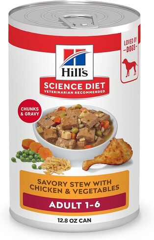 Hill's Science Diet طعام الكلاب الرطب، للبالغين 1-6، يخنة لذيذة مع الدجاج والخضروات، 12.8 أونصة. علب، (عبوة من 12) in Kuwait
