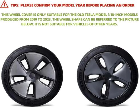 18-Inch Wheel Cover for Tesla Model 3 (2019-2023), Full Edge Hub Cover, 4 Covers Per Pack, Sturdy PC+ABS Material, Baked Enamel (Silver and Black Two - Color) in Saudi Arabia