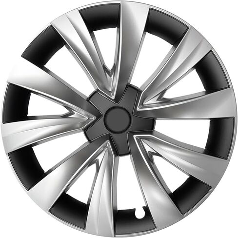 18-Inch Wheel Cover for Tesla Model 3 (2019-2023), Full Edge Hub Cover, 4 Covers Per Pack, Sturdy PC+ABS Material, Baked Enamel (Silver and Black Two - Color) in Saudi Arabia