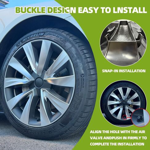18-Inch Wheel Cover for Tesla Model 3 (2019-2023), Full Edge Hub Cover, 4 Covers Per Pack, Sturdy PC+ABS Material, Baked Enamel (Silver and Black Two - Color) in Saudi Arabia