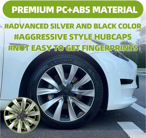 18-Inch Wheel Cover for Tesla Model 3 (2019-2023), Full Edge Hub Cover, 4 Covers Per Pack, Sturdy PC+ABS Material, Baked Enamel (Silver and Black Two - Color) in Saudi Arabia