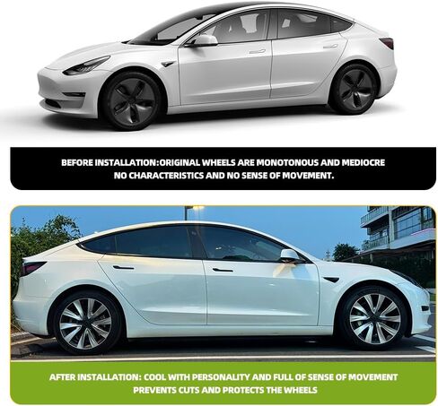 18-Inch Wheel Cover for Tesla Model 3 (2019-2023), Full Edge Hub Cover, 4 Covers Per Pack, Sturdy PC+ABS Material, Baked Enamel (Silver and Black Two - Color) in Saudi Arabia