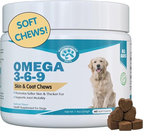 Wanderfound Pets - Omega 3 for Dogs, Skin and Coat Fish Oil for Dogs, Dog Itch Relief, Joint and Heart Health, Chewable Vitamins for Dogs Fur and Skin, Smoked Salmon and Liver Flavor, 120 Tablets in Saudi Arabia