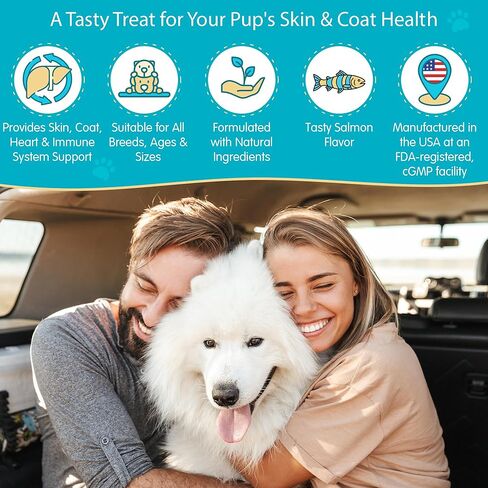 Wanderfound Pets - Omega 3 for Dogs, Skin and Coat Fish Oil for Dogs, Dog Itch Relief, Joint and Heart Health, Chewable Vitamins for Dogs Fur and Skin, Smoked Salmon and Liver Flavor, 120 Tablets in Saudi Arabia