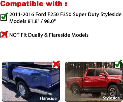 LQI Fender Flares متوافقة مع Ford F250 F350 Super Duty 2011 2012 2013 2014 2015 2016 Styleside مع 81.8 بوصة / 98.0 بوصة طول السرير نمط الجيب برشام عجلة الحاجز مشاعل مجموعة غطاء in Kuwait