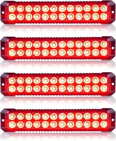 4PCS Amber White 24-LED Surface Mount Flashing Emergency Strobe Lights for Truck Car Vehicles Mini Grille Lights Beacon Safety Warning Slim Strobe Lights for Trucks Car ATV, Sync Feature in Kuwait