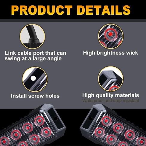 4PCS Amber White 24-LED Surface Mount Flashing Emergency Strobe Lights for Truck Car Vehicles Mini Grille Lights Beacon Safety Warning Slim Strobe Lights for Trucks Car ATV, Sync Feature in Kuwait