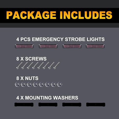 4PCS Amber White 24-LED Surface Mount Flashing Emergency Strobe Lights for Truck Car Vehicles Mini Grille Lights Beacon Safety Warning Slim Strobe Lights for Trucks Car ATV, Sync Feature in Kuwait