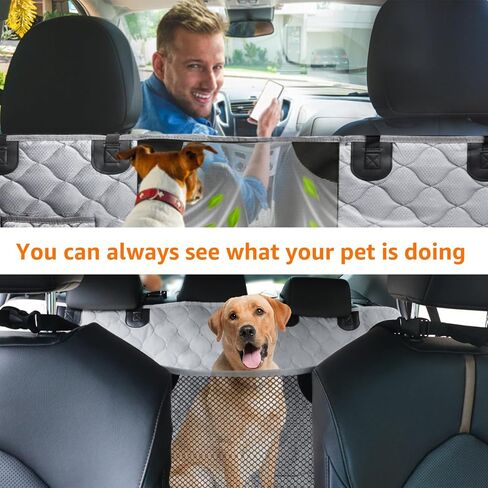 PETICON Dog Car Seat Cover with Mesh Window, 100% Waterproof Dog Seat Cover for Back Seat, Scratchproof Dog Hammock for Cars, Trucks, SUVs, Jeeps, Beige in Kuwait