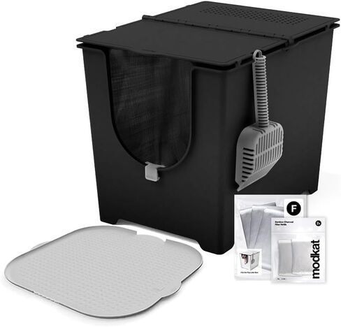 Modkat Flip Litter Box, 3 Lid Positions, Tall Seamless Base, Reusable Litter Liner, Litter Scoop - Gray in Kuwait
