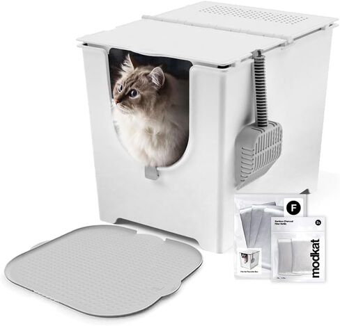 Modkat Flip Litter Box, 3 Lid Positions, Tall Seamless Base, Reusable Litter Liner, Litter Scoop - Gray in Kuwait