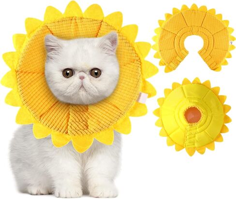 Sunflower Cat Recovery Collar Soft Cone Cotton Pet Cone Adjustable Sunflower Elizabeth Collar Postoperative Protection for Cats and Dogs(Medium) in Kuwait