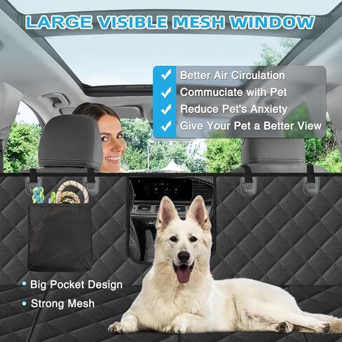 Kytely Dog Car Seat Cover for Back Seat,Waterproof Hammock with Mesh Window, Anti-Scratch Nonslip Car Seat Protector for Dogs, 600D Heavy Duty Dog Seat Cover for Cars Trucks and Suvs in Kuwait