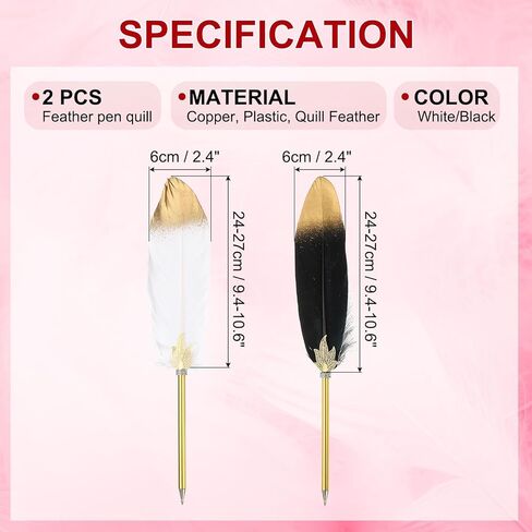 PATIKIL Feather Pen Quill, 2 Pcs Feather Ballpoint Pen Bulk Refined Vintage Feather Calligraphy Pen for Guest Signature Wedding Bridal Office Writing, Dark Purple in Saudi Arabia