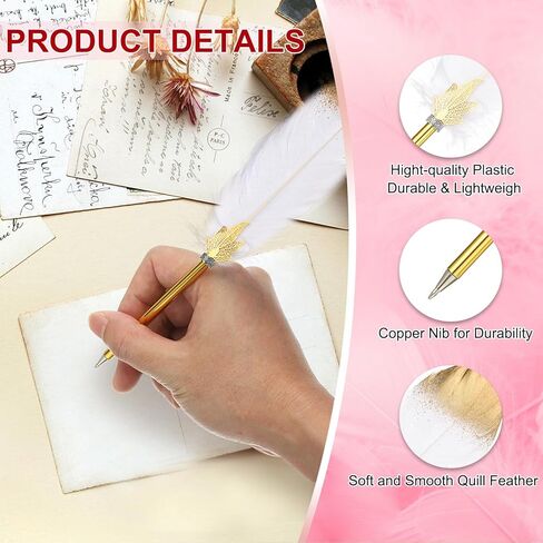 PATIKIL Feather Pen Quill, 2 Pcs Feather Ballpoint Pen Bulk Refined Vintage Feather Calligraphy Pen for Guest Signature Wedding Bridal Office Writing, Dark Purple in Saudi Arabia