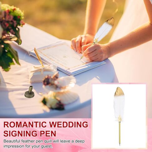 PATIKIL Feather Pen Quill, 2 Pcs Feather Ballpoint Pen Bulk Refined Vintage Feather Calligraphy Pen for Guest Signature Wedding Bridal Office Writing, Dark Purple in Saudi Arabia