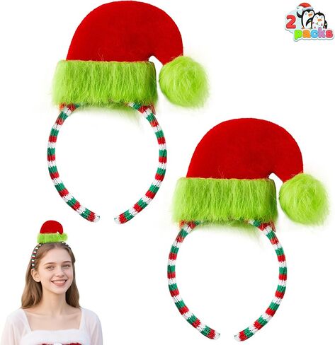 JOYIN 2 جهاز كمبيوتر شخصى عيد الميلاد قزم قبعة عصابات، عيد الميلاد قزم فروي عصابات رأس مع النسيج الأحمر والأخضر ملفوفة، غطاء رأس عيد الميلاد للبالغين والأطفال، والحفلات لعب الأدوار صور الدعائم in Saudi Arabia