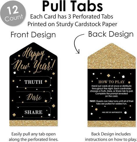 Big Dot of Happiness New Year’s Eve - Gold - New Years Eve Party Game Pickle Cards - Truth, Dare, Share Pull Tabs - Set of 12 in Saudi Arabia