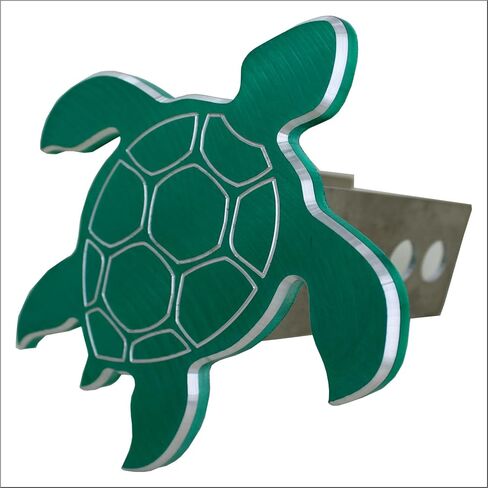 Island Hitch Covers Made in USA Machined from 1/4" Thick 6061 Aluminum in Turtle Design 2" Plug to Prevent Rust Approximate Size 5" X 5" Powder Coated and Laser Engraved (Turtle-Green) in Saudi Arabia