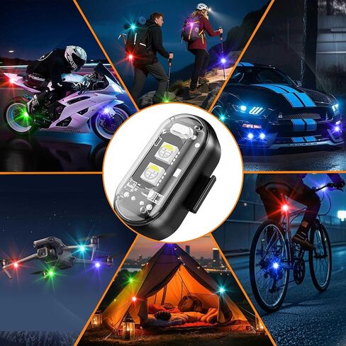 12 قطعة من مصابيح LED اللاسلكية القوية، 8 ألوان و10 أوضاع فلاش للشحن عبر USB، سطوع عالي مقاوم للماء ومضاد للتصادمات وامض ضوء تحذير للطوارئ للسيارة بدون طيار in Kuwait