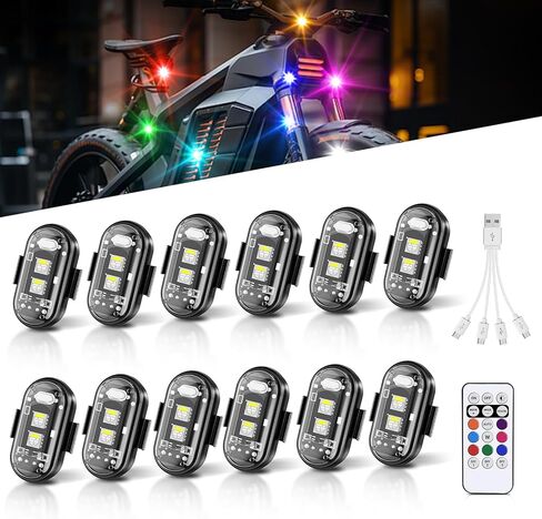 12 قطعة من مصابيح LED اللاسلكية القوية، 8 ألوان و10 أوضاع فلاش للشحن عبر USB، سطوع عالي مقاوم للماء ومضاد للتصادمات وامض ضوء تحذير للطوارئ للسيارة بدون طيار in Kuwait