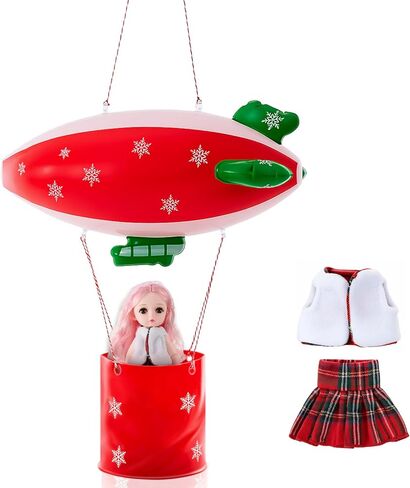 منطاد الهواء الساخن من Elf، طقم فكرة بالون وصول قزم عيد الميلاد القابل للنفخ يتضمن إكسسوارات الزي، يطير إلى القطب الشمالي، مجموعة ملحقات دعامة لتزيين عيد الميلاد، القزم غير متضمن (نمط منقوش أحمر) in Kuwait