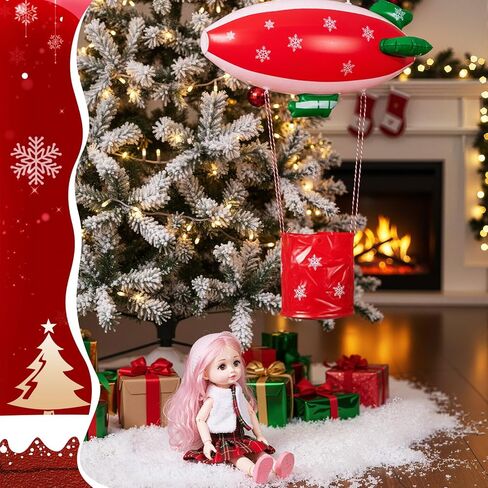 منطاد الهواء الساخن من Elf، طقم فكرة بالون وصول قزم عيد الميلاد القابل للنفخ يتضمن إكسسوارات الزي، يطير إلى القطب الشمالي، مجموعة ملحقات دعامة لتزيين عيد الميلاد، القزم غير متضمن (نمط منقوش أحمر) in Kuwait