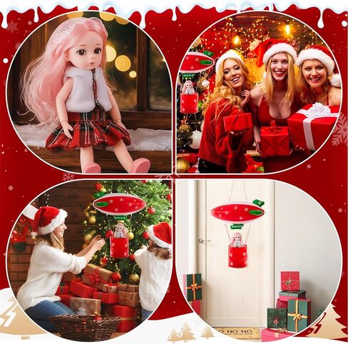 منطاد الهواء الساخن من Elf، طقم فكرة بالون وصول قزم عيد الميلاد القابل للنفخ يتضمن إكسسوارات الزي، يطير إلى القطب الشمالي، مجموعة ملحقات دعامة لتزيين عيد الميلاد، القزم غير متضمن (نمط منقوش أحمر) in Kuwait