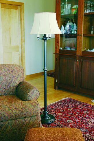 House Of Troy N603-PTR Newport Collection Portable 66-Inch Six-Way Floor Lamp, Pewter with White Softback Shade in Saudi Arabia