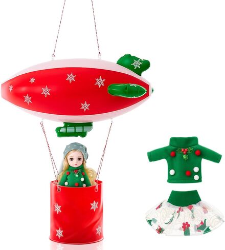 منطاد الهواء الساخن من Elf، طقم فكرة بالون وصول قزم عيد الميلاد القابل للنفخ يتضمن إكسسوارات الزي، يطير إلى القطب الشمالي، مجموعة ملحقات دعامة لتزيين عيد الميلاد، القزم غير متضمن (نمط منقوش أحمر) in Kuwait
