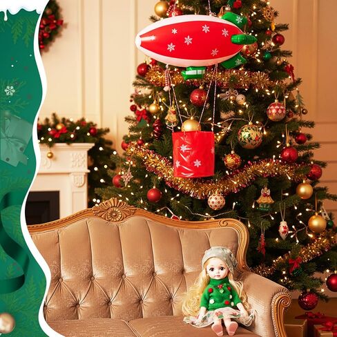 منطاد الهواء الساخن من Elf، طقم فكرة بالون وصول قزم عيد الميلاد القابل للنفخ يتضمن إكسسوارات الزي، يطير إلى القطب الشمالي، مجموعة ملحقات دعامة لتزيين عيد الميلاد، القزم غير متضمن (نمط منقوش أحمر) in Kuwait